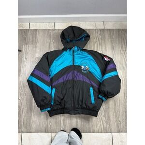 Vintage Pro Player Charlotte Hornets NBA Puffer Jacket Black Teal Purple Large